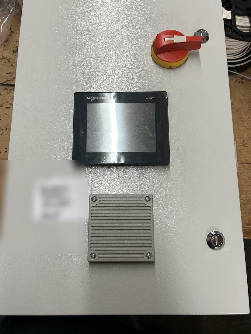 Control panel door with touchscreen, disconnect handle and ventilation louver