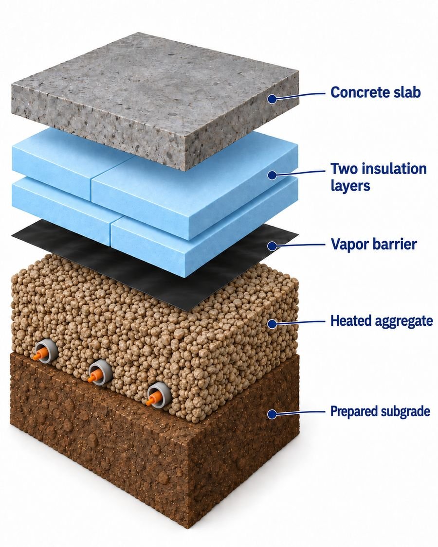 Exploded view of freezer floor layers