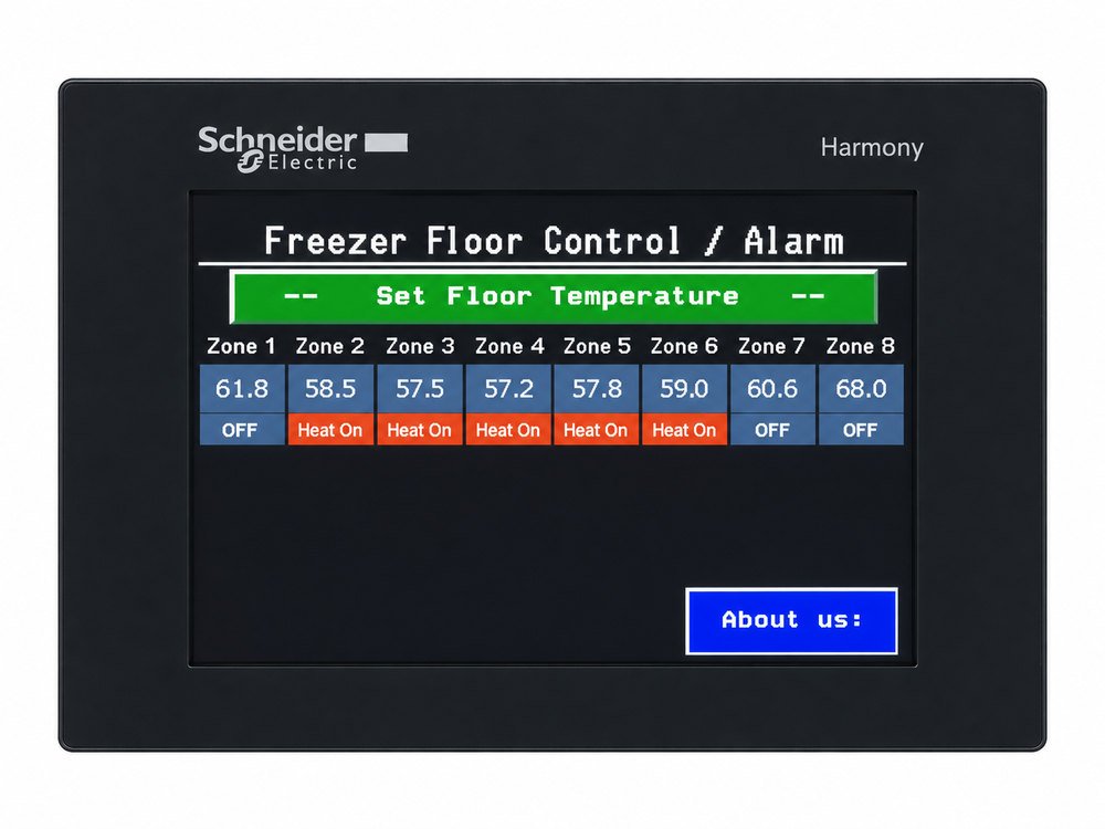 Touchscreen showing freezer floor zone temperatures